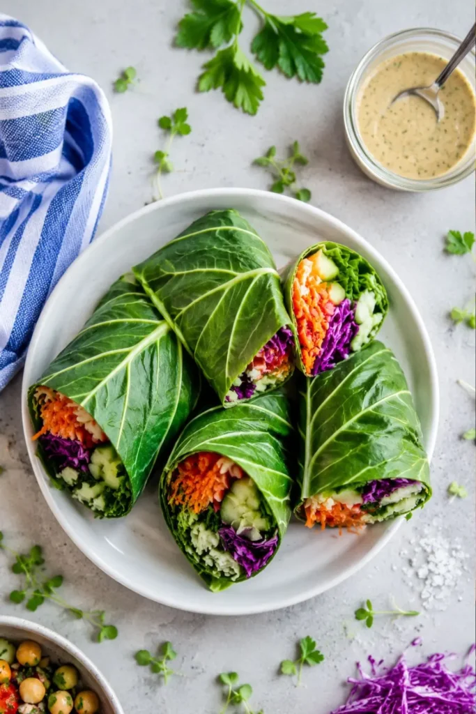Raw Vegan Rainbow Veggie Collard Green Wraps