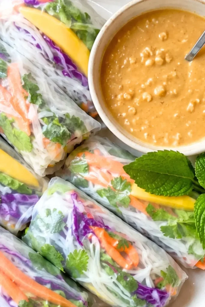 Refreshing Summer Rice Paper Rolls with Peanut Dipping Sauce