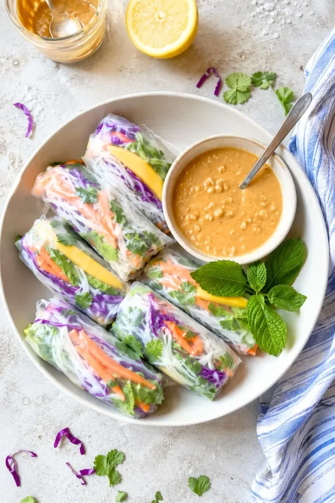 Refreshing Summer Rice Paper Rolls with Peanut Dipping Sauce