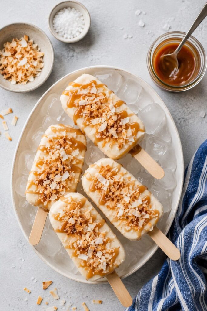 Salted Caramel Coconut Ice Cream Bars
