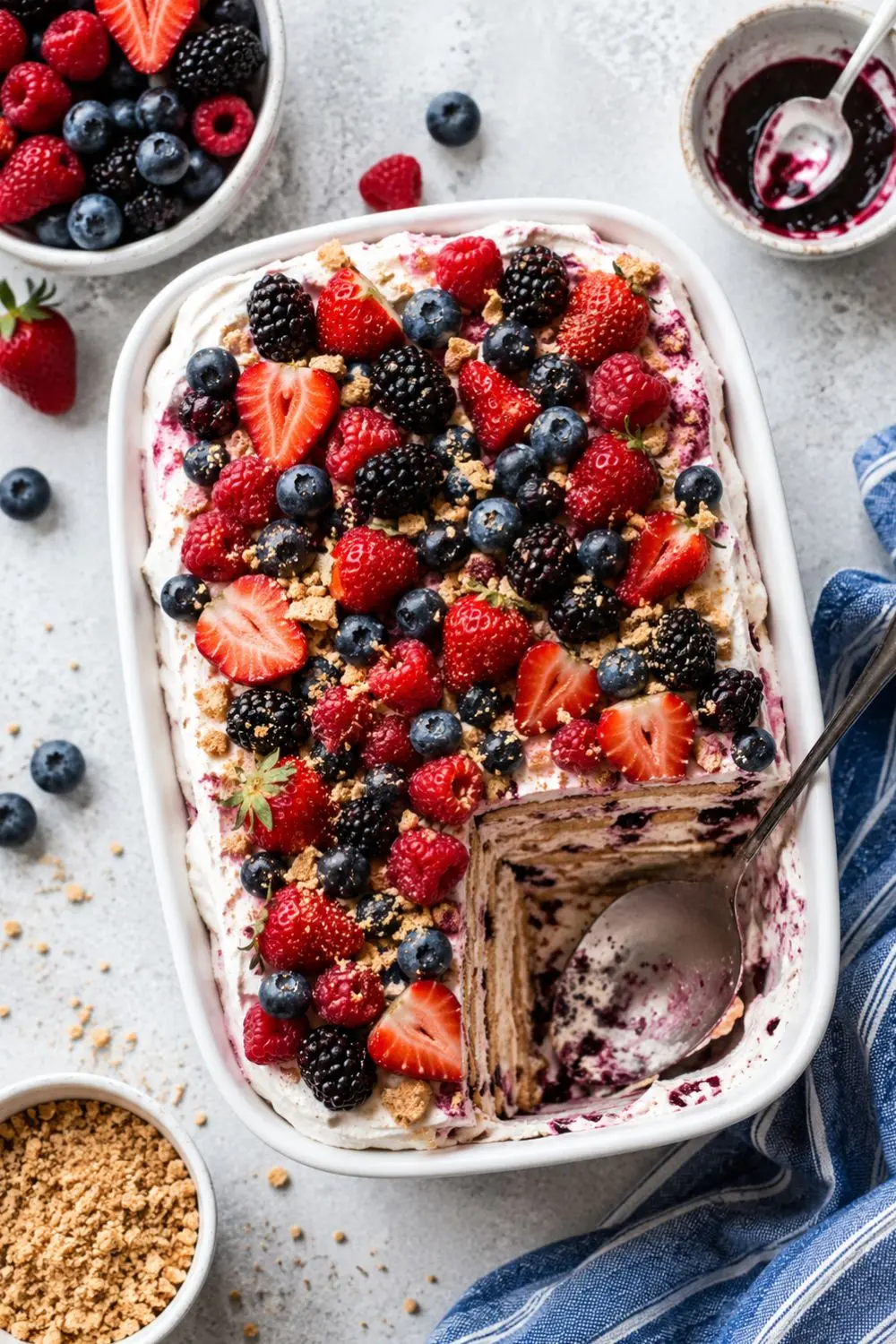 Skinny Vegan Mixed Berry Icebox Cake