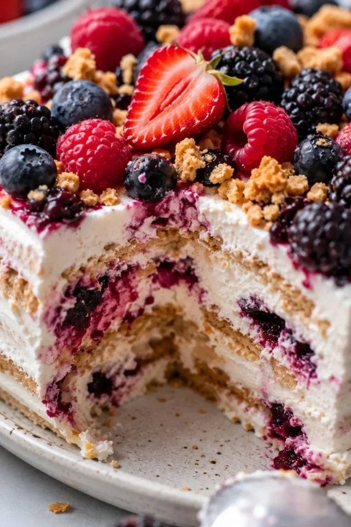 Skinny Vegan Mixed Berry Icebox Cake