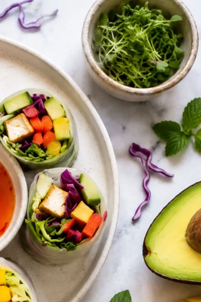 Spicy Mango Avocado In-Out Vegan Sushi Rolls