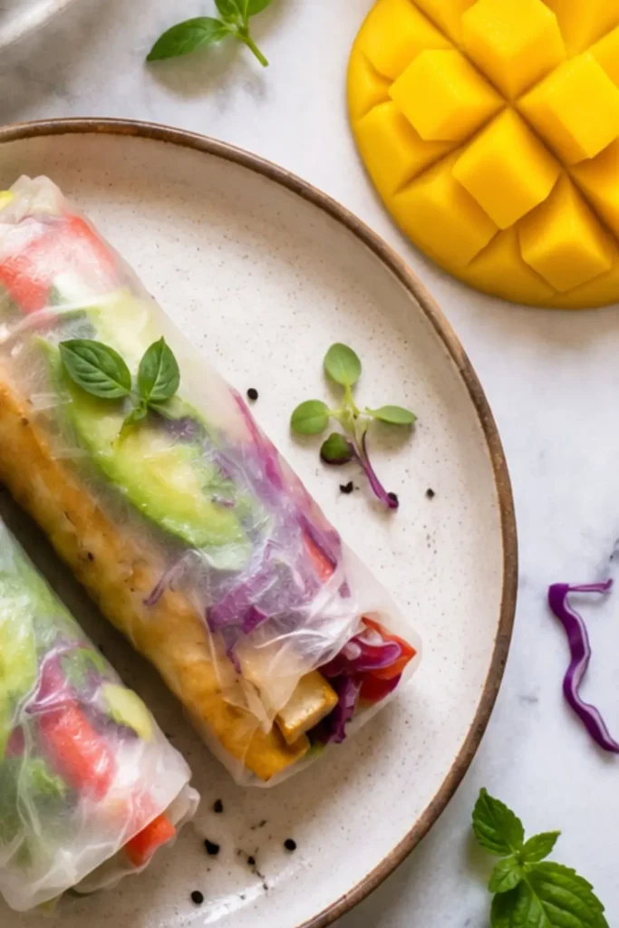 Spicy Mango Avocado In-Out Vegan Sushi Rolls