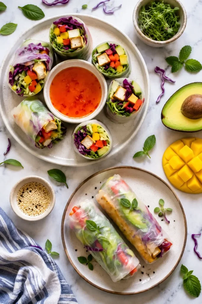 Spicy Mango Avocado In-Out Vegan Sushi Rolls