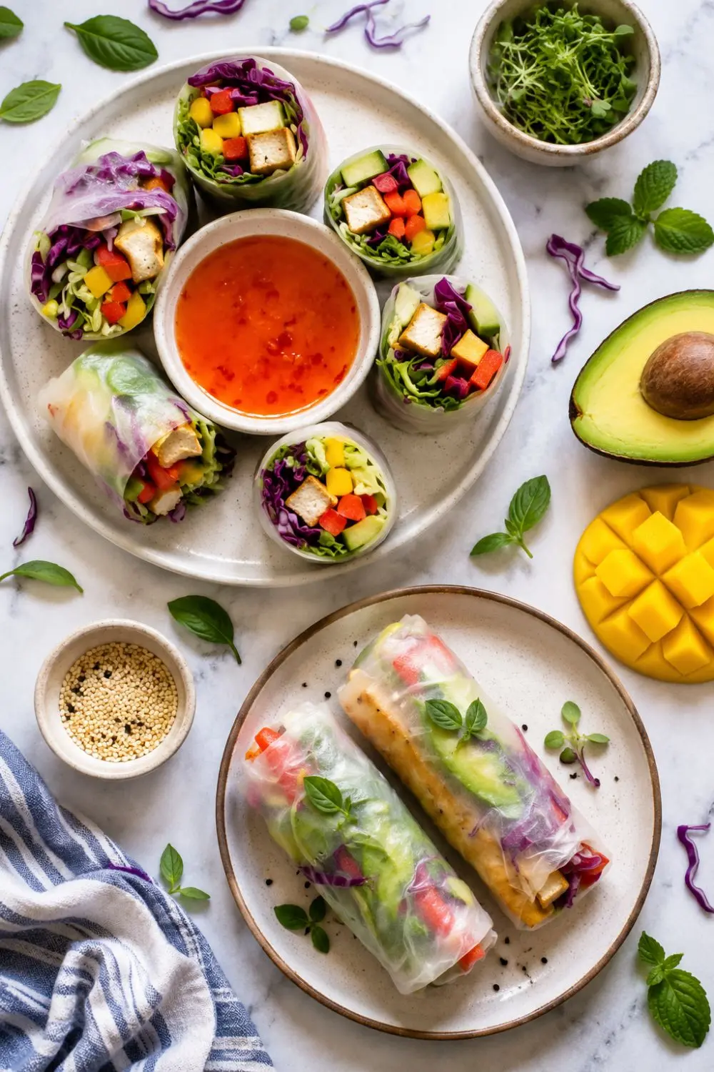 Spicy Mango Avocado In-Out Vegan Sushi Rolls