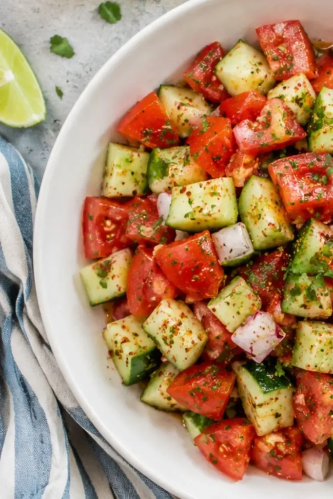 Spicy Mexican Chili Lime Cucumber Tomato Salad