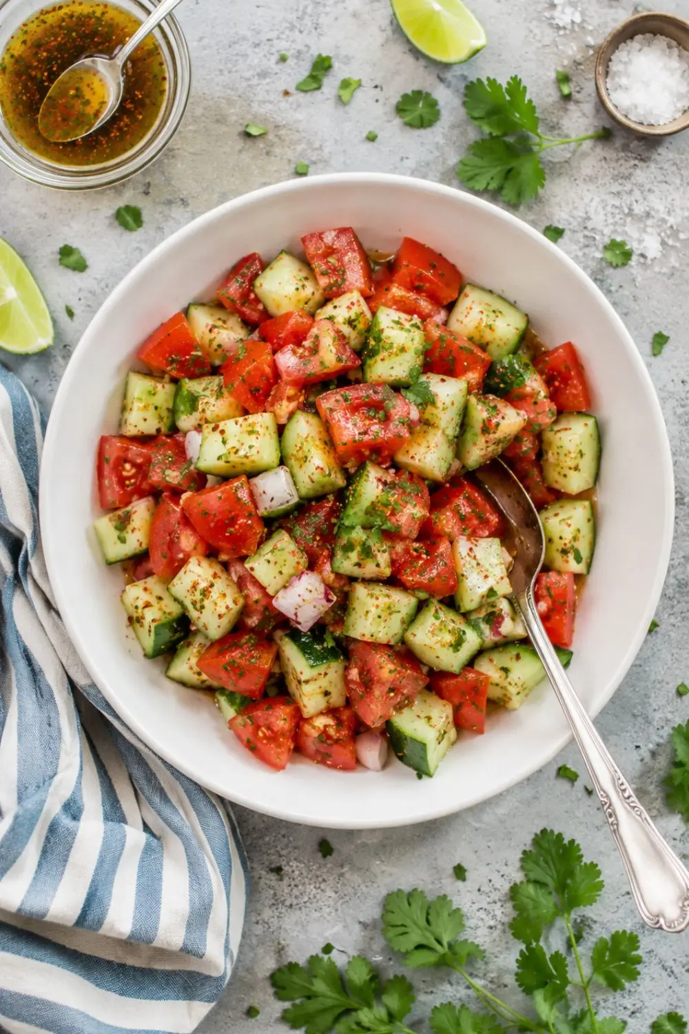 Spicy Mexican Chili Lime Cucumber Tomato Salad