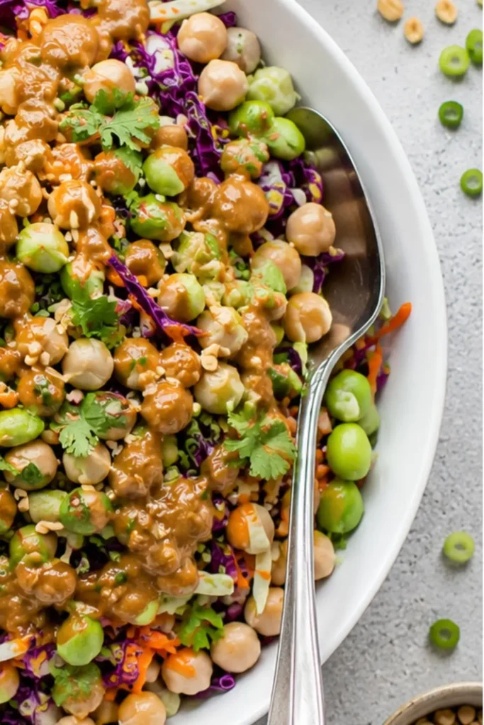 Spicy Thai Peanut Chickpea Salad with Crunchy Cabbage