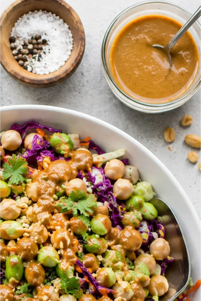 Spicy Thai Peanut Chickpea Salad with Crunchy Cabbage
