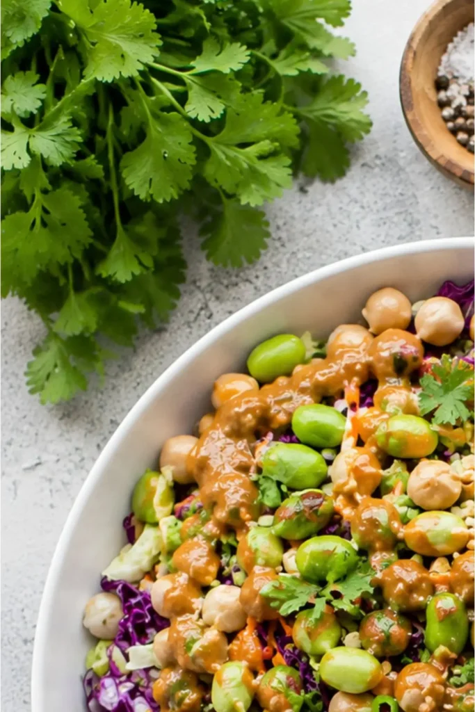 Spicy Thai Peanut Chickpea Salad with Crunchy Cabbage