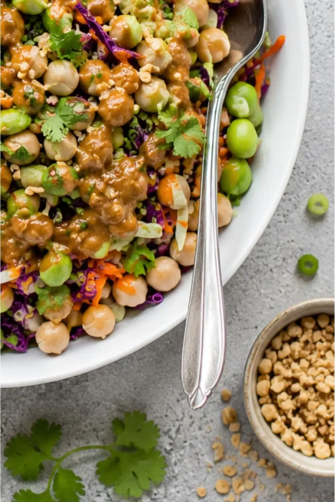 Spicy Thai Peanut Chickpea Salad with Crunchy Cabbage