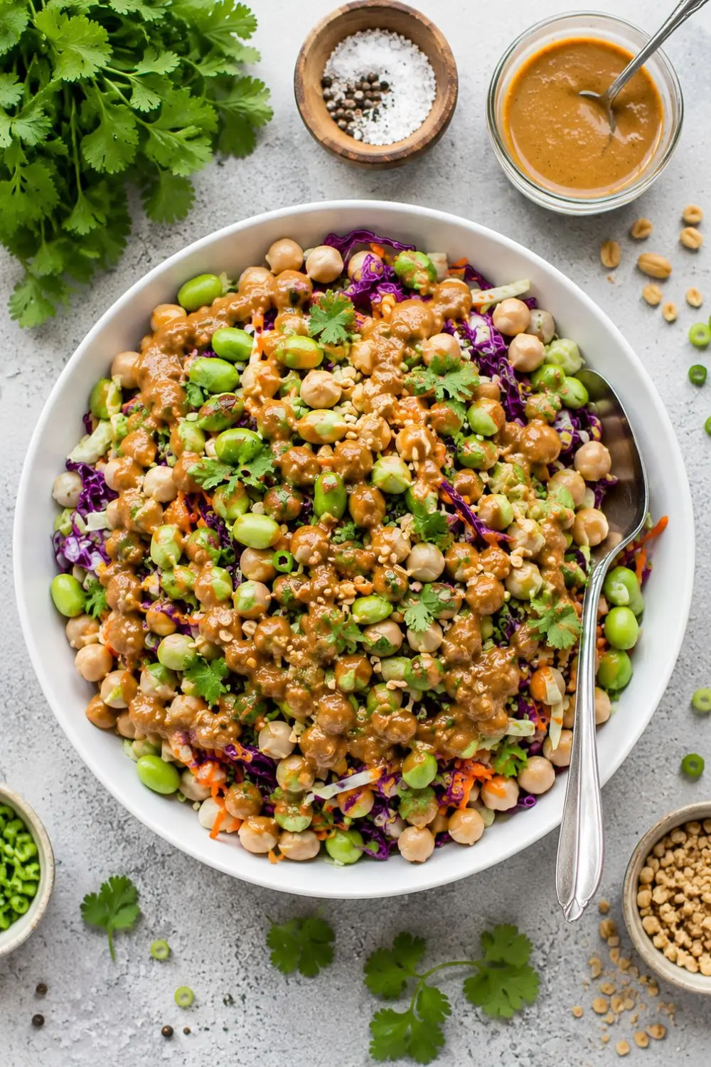 Spicy Thai Peanut Chickpea Salad with Crunchy Cabbage