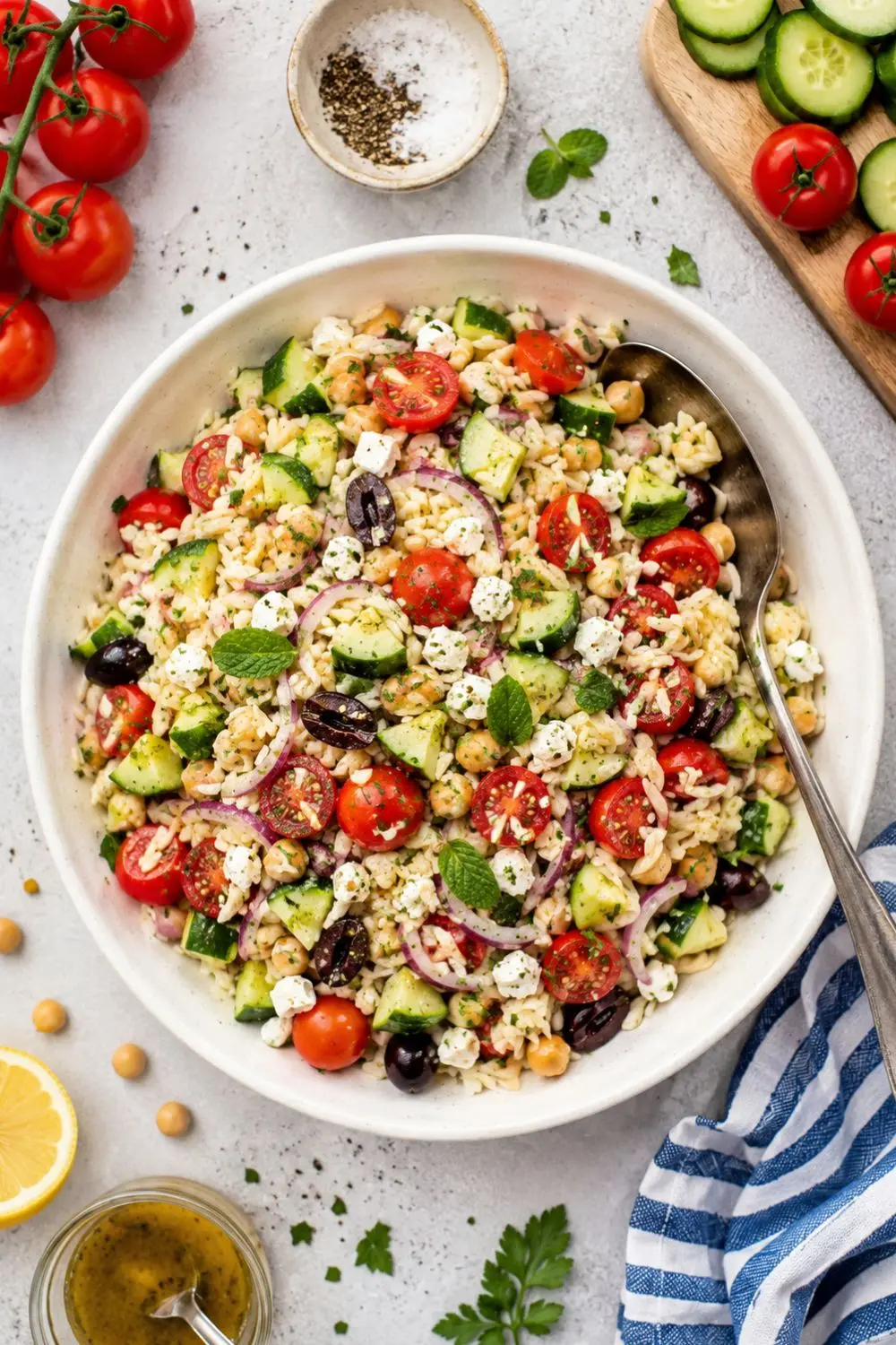 Summer Orzo Pasta Salad with Cucumber, Tomato & Onion