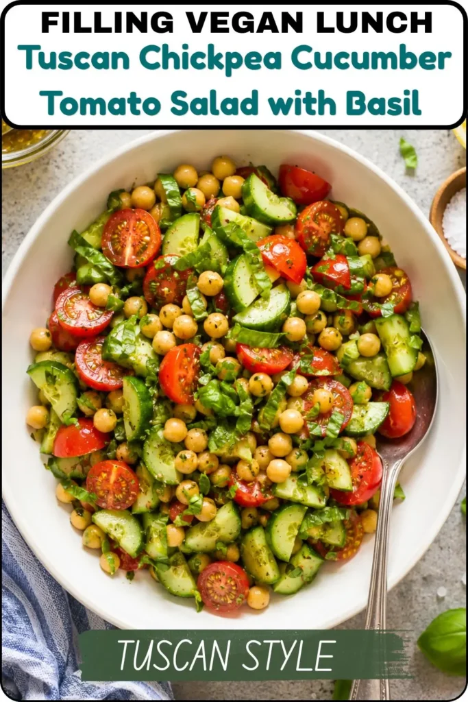 Tuscan Chickpea Cucumber Tomato Salad with Basil