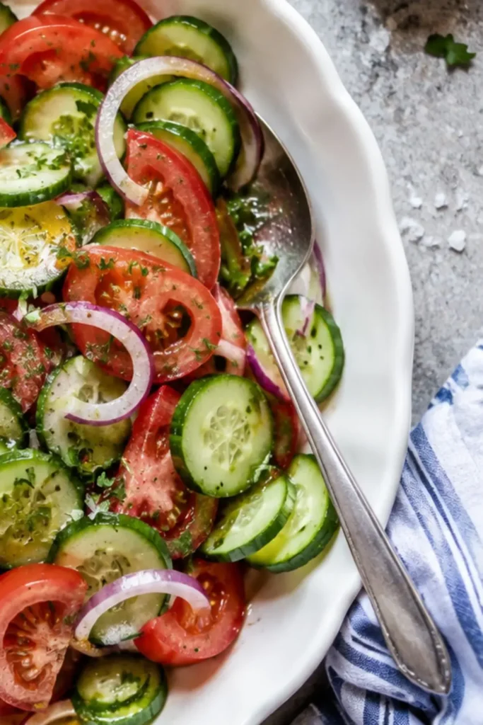 Zesty Lemon Herb Cucumber Tomato Onion Salad