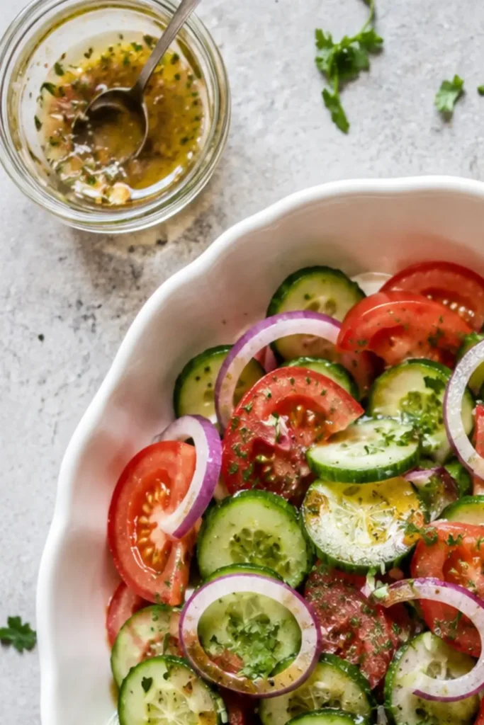 Zesty Lemon Herb Cucumber Tomato Onion Salad