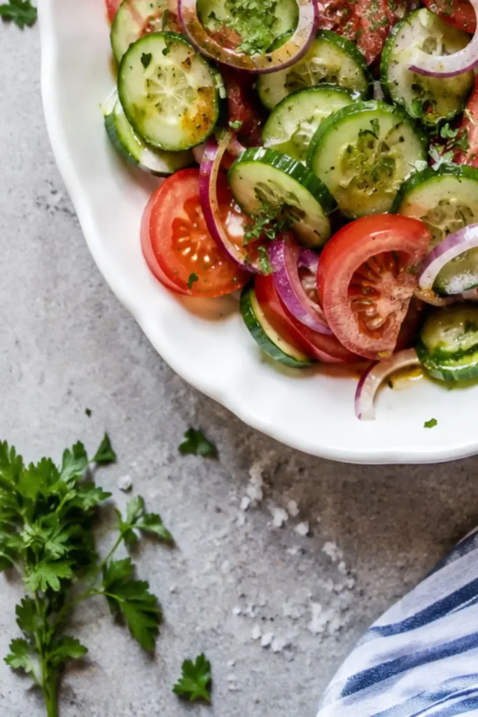 Zesty Lemon Herb Cucumber Tomato Onion Salad