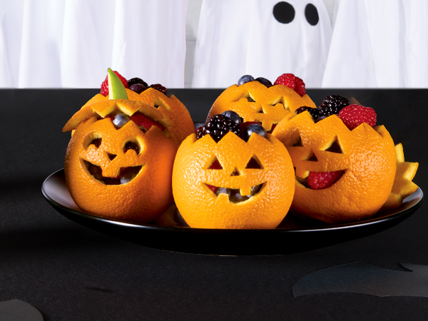 Jack-o'-Lantern Fruit Salad Cups