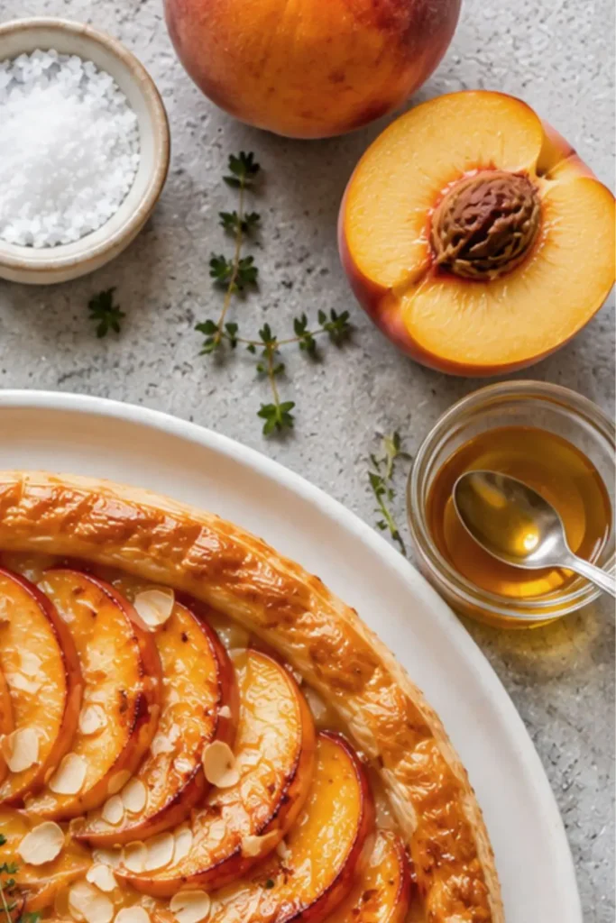 French Peach & Honey Almond Puff Pastry Tart