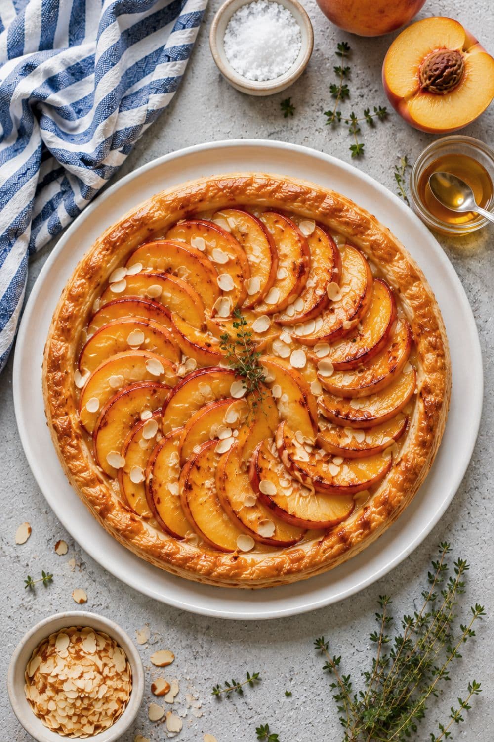 French Peach & Honey Almond Puff Pastry Tart