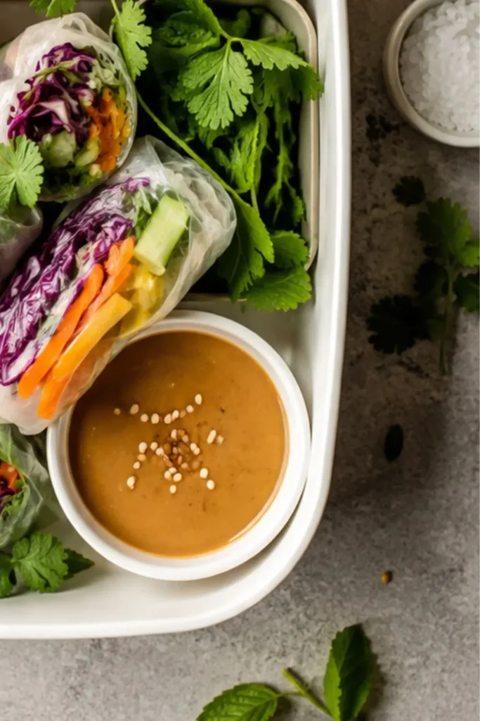 Rainbow Veggie Spring Roll Bento Box with Peanut Sauce