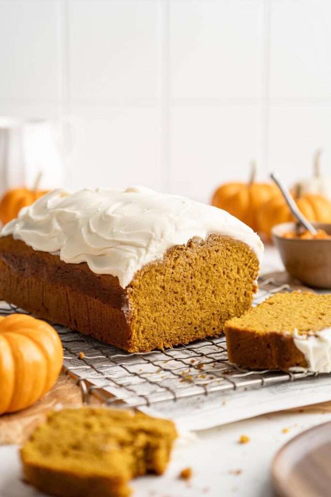 Pumpkin Loaf with Vegan Cream Cheese Glaze