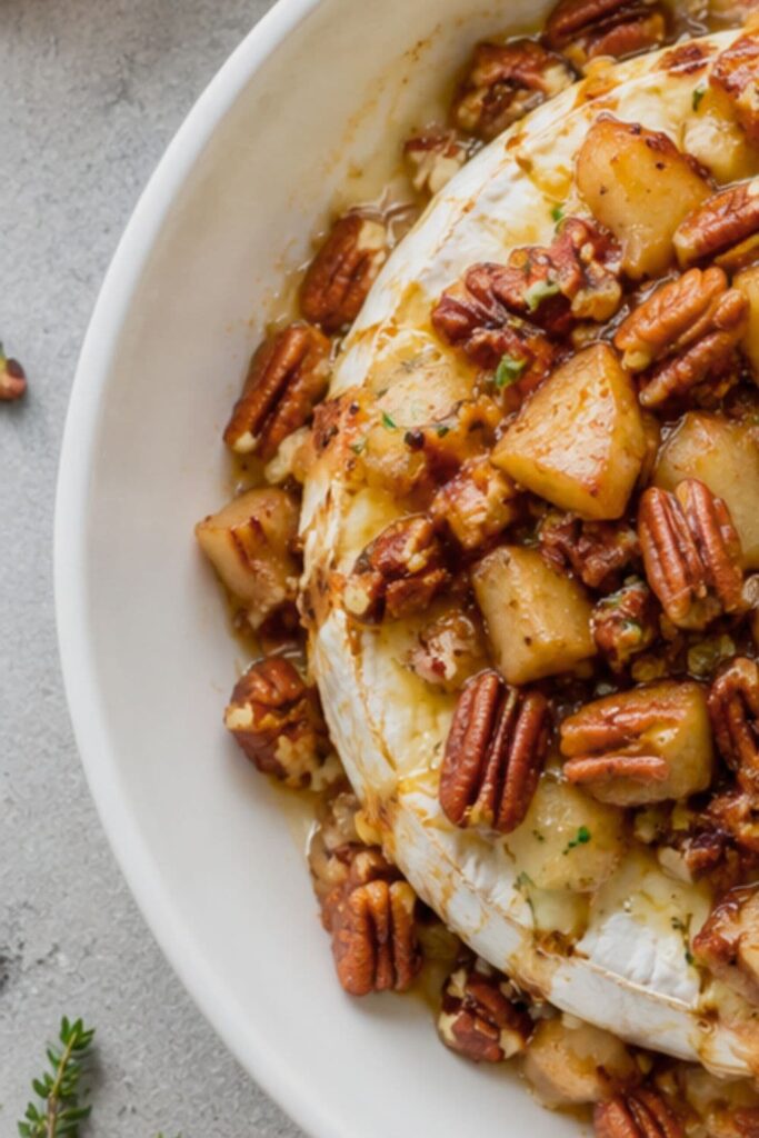 Warm Apple Cinnamon Pecan Baked Brie