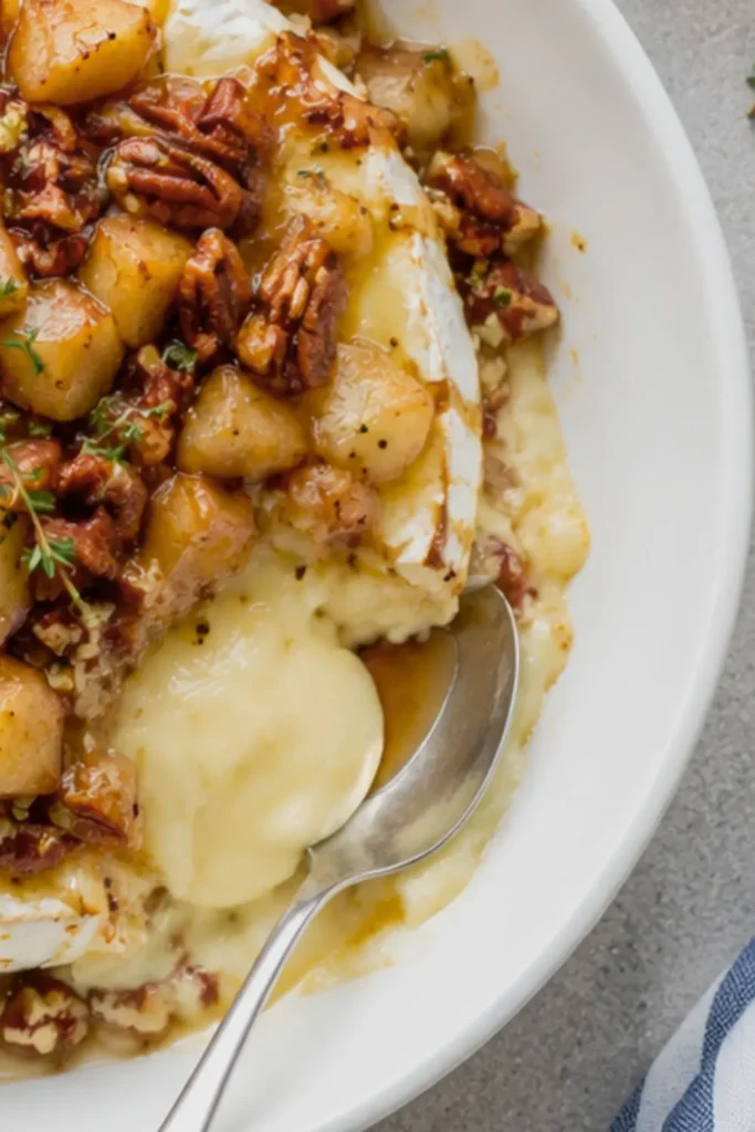Warm Apple Cinnamon Pecan Baked Brie