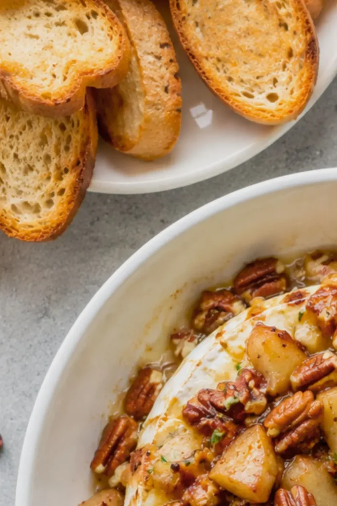 Warm Apple Cinnamon Pecan Baked Brie