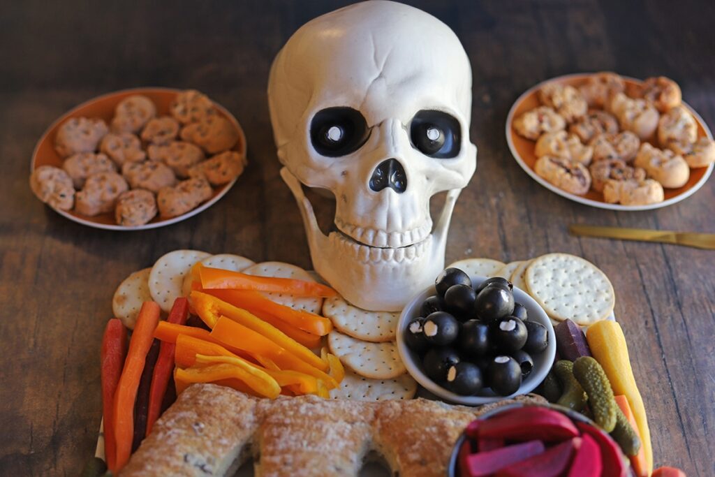 Vegan "Flayed Flesh" Skull with Beet-Prosciutto & Cashew Cheeze